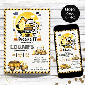 Invito di compleanno "Costruzione, mi piace" - Modificabile QUALSIASI età - Festa di costruzione - Autocarro con cassone ribaltabile - Gru - Invito stampabile DIGITALE 5x7