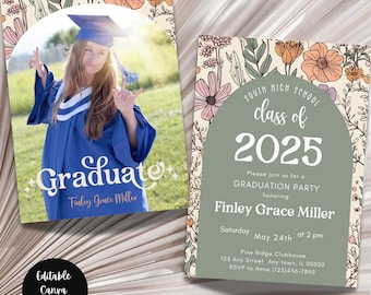 Invito di laurea con fiori di campo, modello floreale boho (download digitale)