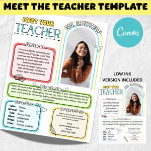 Plantilla para conocer al profesor, imprimible y editable, carta de regreso a clases, folleto de puertas abiertas, aula boho, descarga instantánea