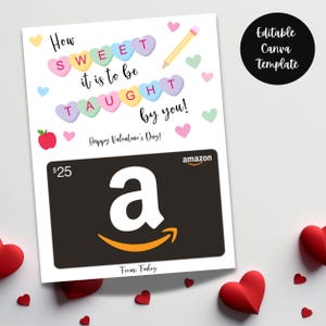 Porta carte regalo Amazon stampabile per San Valentino per insegnanti, Quanto è dolce essere istruiti da te Etichetta regalo per insegnanti, San Valentino per insegnanti,