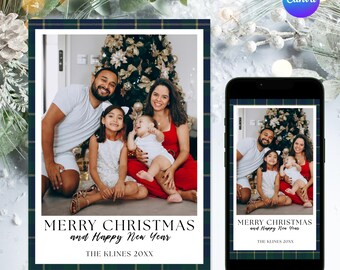 Tartan Plaid Christmas Photo Card Template | Classic Preppy Design (Digital Download)