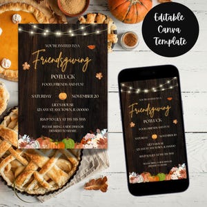 Editable Friendsgiving Thanksgiving Party Invitation, Friendsgiving Potluck Invite, Friendsgiving Dinner Invitation, Editable Canva