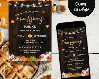 Invitation modifiable pour un repas-partage entre amis, modèle Canva (téléchargement numérique)