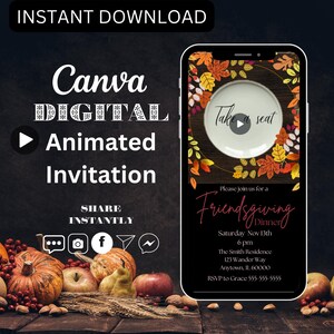 Animated Friendsgiving Canva Evite, Thanksgiving Party Invite, Fall Editable Evite, Editable Friendsgiving Evite, Canva Thanksgiving Evite