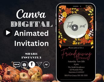 Animierte Herbst Einladung, Hochzeitseinladung (Canva Evite)