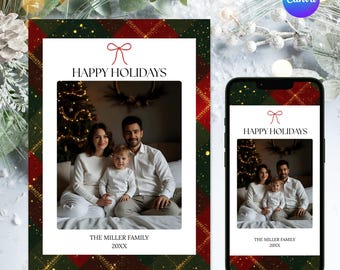 Plaid Christmas Photo Card Template | Tartan Holiday Design (Canva)
