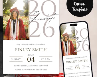 Graduation Photo Invitation 2026 Template Senior Grad Party  Graduation Card Invite
