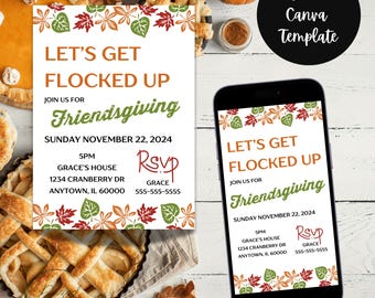 Lets Get Flocked Up Invitation Template | Thanksgiving Invitation| Friendsgiving Digital invite | Friendsgiving evite| Instant Download