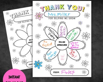 Página para colorear imprimible para profesores / Gracias por ayudarme a crecer (Descarga digital)