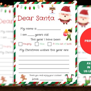 Brief an Santa, Kinderbrief an Santa, Druckbare Brief an Santa, Weihnachtswunschliste für Kinder, Lieber Santa Brief, Weihnachtswunschliste, Santa Liste