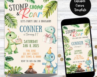 Editable Dinosaur Birthday Invitation Template, T-Rex Party (Digital Download)