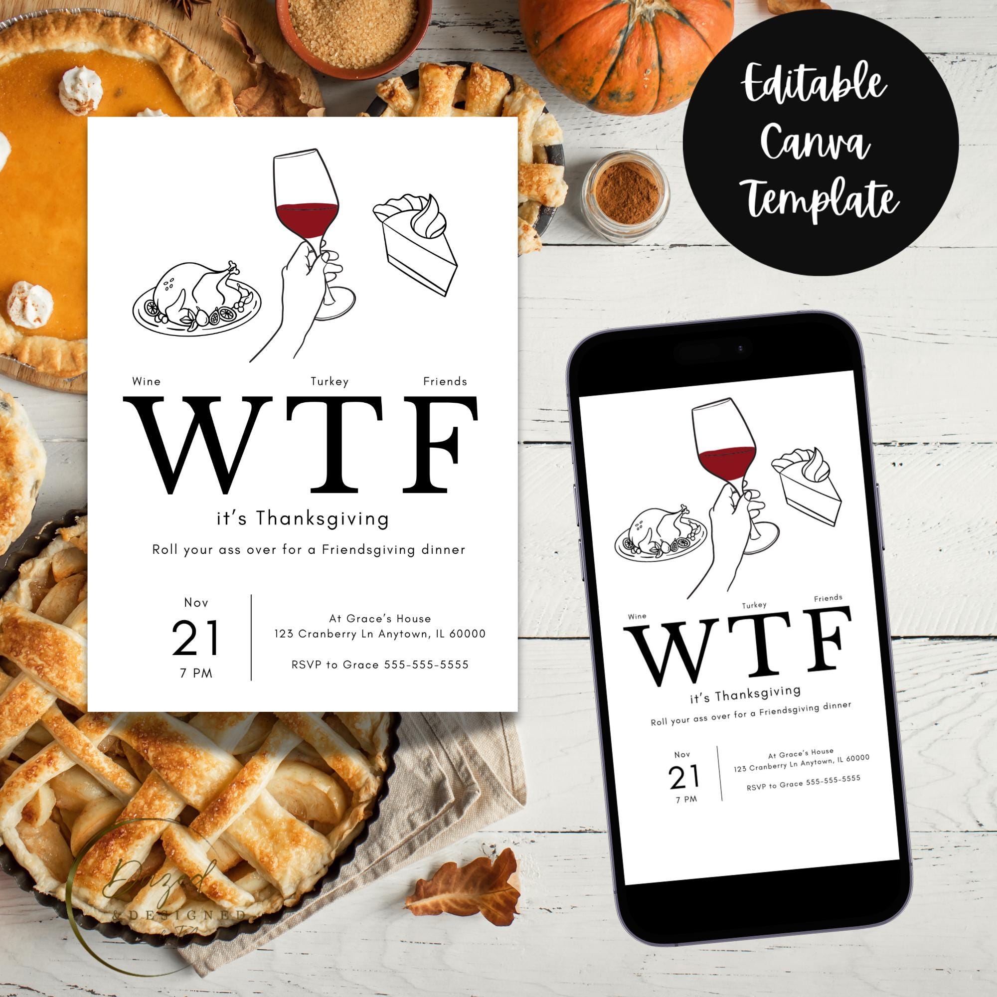 Friendsgiving Canva invitation template | Thanksgiving invitation| Friendsgiving Digital invite | Friendsgiving evite| Instant Download