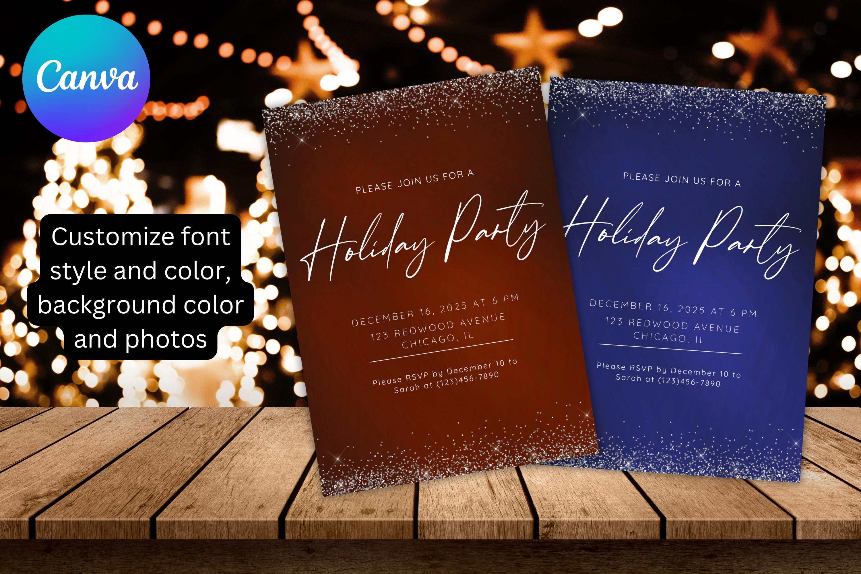 Glitter Border Holiday Party Invitation | Printable Template - Etsy