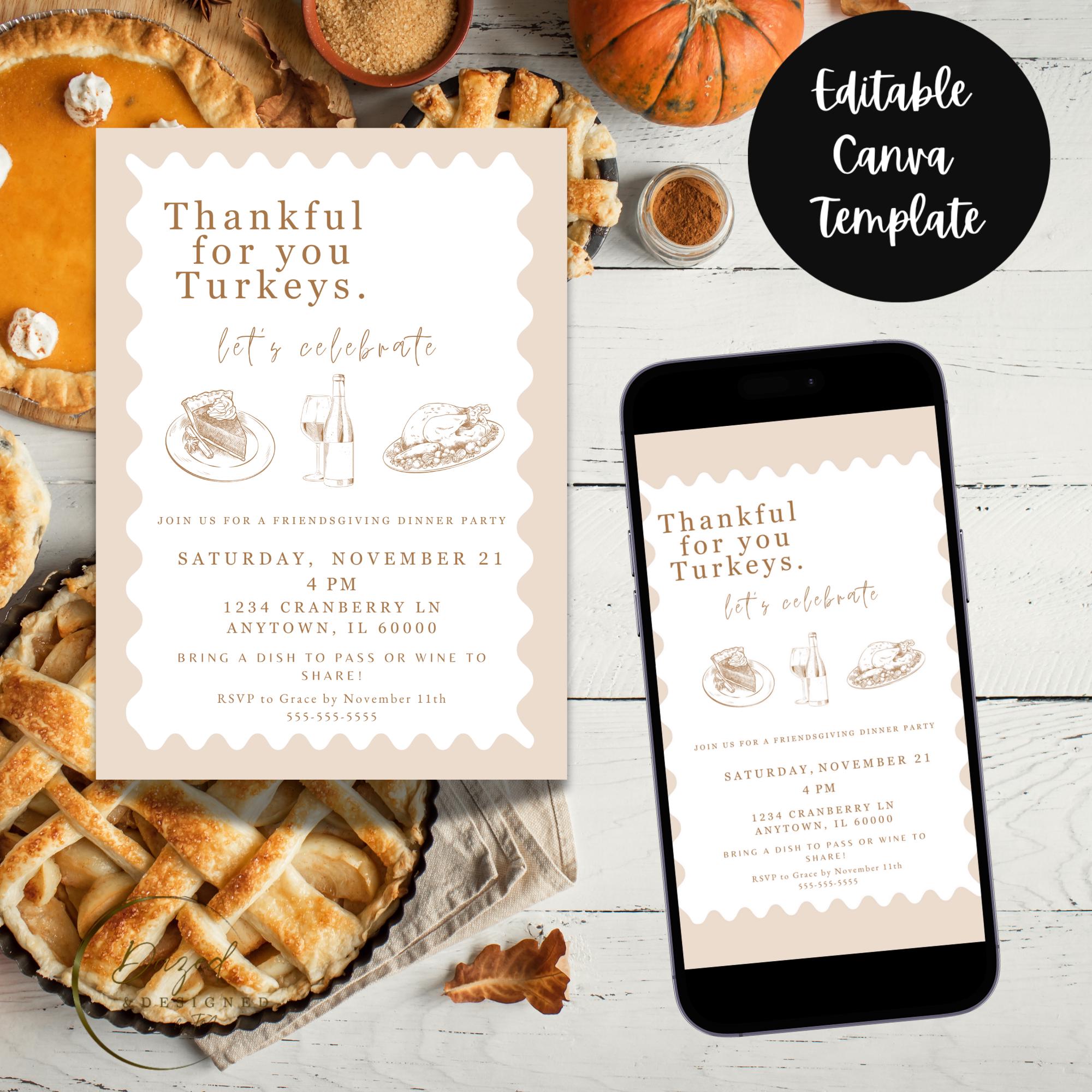 Editable Friendsgiving invitation template | Thanksgiving invitation| Friendsgiving Digital invite | Friendsgiving evite| Instant Download