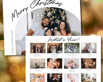 Bewerkbaar jaaroverzicht kerstfotokaartsjabloon (digitale download)