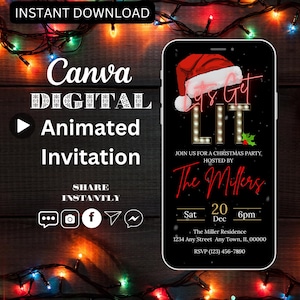 Let&#39;s Get Lit Christmas Party Evite, Self Edit Christmas Party Video Invitation Template, Animated Xmas Evite, Animated Christmas Evite