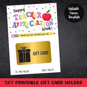Cadeaukaarthouder voor Teacher Appreciation Week | Afdrukbare regenboog bedankje geschenk leraar waardering | Bewerkbare cadeaukaarthouder voor leraar