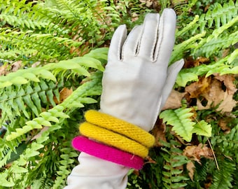 Hand Felted Wool Bangle Bracelet Set: Yellow & Pink Fiber Art Jewelry