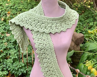 Bufanda de encaje tejida a mano: mezcla de algodón color lima y sorbete