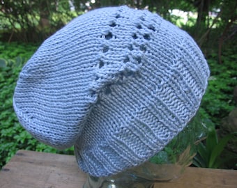 Gorro holgado de algodón Pima tejido a mano - Gorra con ojales azul claro