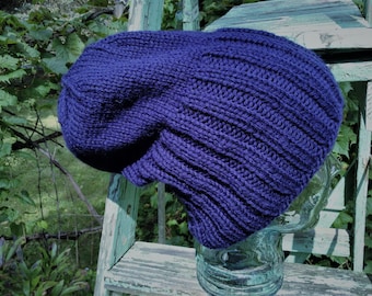 Gorro holgado de punto: lana gruesa, puños acanalados azul oscuro