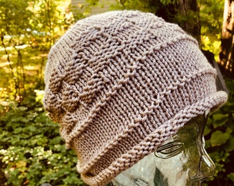 Gorro tejido a mano: mezcla de lana y acrílico, tejido de cesta - Arena de playa