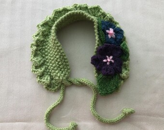 Cuello y puños de flores de acrílico tejidos a mano con apliques de flores