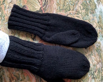 Mitones de lana tejidos a mano: puños largos sin costuras, talla grande para mujer