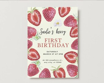 Zaproszenie na urodziny Berry! 5 x 7 cali Berry Pierwsze urodziny
