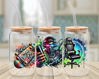 Gamer 16 oz Libby Glass Wrap PNG: UVDTF/sublimatie (digitale download)