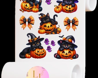 Black Cat Halloween Element Sheet PNG Digital Download for UVDTF,DTF or Sublimation