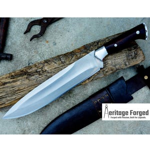 BOWIE KNIFE / 12 inches long Blade / Hand forged Bowie knife / Made from Leaf spring of truck / Tempered / Sharpen/ Ready to use