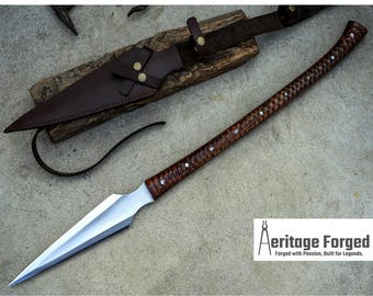 HUNTING SPEAR / hand forged spear /12 inches Long Blade spear/ throwing Spear/ Full tang/ Leaf spring of truck/ Tempered/Sharpen