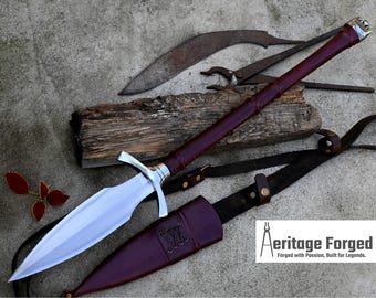 NORSEMAN SPEAR / hand forged spear /10 inches Long Blade spear/ throwing Spear/ Full tang/ Leaf spring of truck/ Tempered/Sharpen