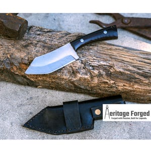 MINI BUSHCRAFT KNIFE/5 inches long blade hunting knife/handmade knife/Leaf spring of truck/wooden Handle/Sharpen/Tempered/knife/knives