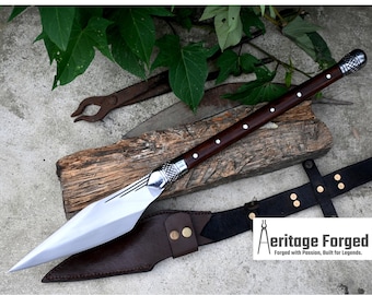 HUNTING SPEAR / hand forged spear /9 inches Long Blade spear/ throwing Spear/ Full tang/ Leaf spring of truck/ Tempered/Sharpen