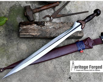BRONZE AGE SWORD/24 inches Long Blade hand forged Sword/Leaf spring of truck/Rosewood Handle/Sharpen/Tempered/Ready to use/knife/knives