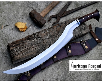 ESPADA CORTA KHOPESH / Hoja larga de 18 pulgadas forjada a mano, espada khopesh egipcia / Muelle de hoja / Afilada / Templada / Lista para usar / Cuchillos