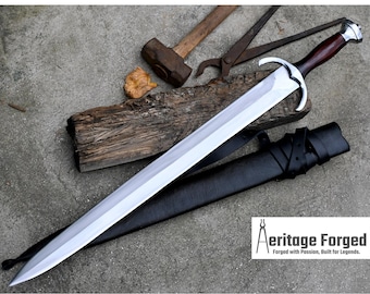 VIKING SWORD/24 inches Long Blade hand forged Sword/Leaf spring of truck/Rosewood Handle/Sharpen/Tempered/Ready to use/knife/knives