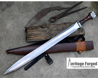 NORSEMAN VIKING SWORD/24 inches Long Blade hand forged Sword/Leaf spring of truck/Rosewood Handle/Sharpen/Tempered/Ready to use/knife/knives