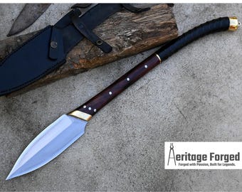 LEAF SPEAR / hand forged spear /8 inches Long Blade spear/ Collectible Spear/ Full tang/ spring of truck/ Tempered/Sharpen/hunting spear