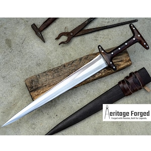 BASELARD DAGGER/19 inches Long Blade hand forged Dagger/Leaf spring of truck/Rosewood Handle/Sharpen/Tempered/Ready use/knife/knives/sword