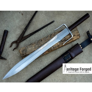 GREEK XIPHOS/ 21 inches Long Blade hand forged historical Sword/Leaf spring of truck/Wooden Handle/Custom forged sword