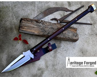 HUNTING SPEAR / hand forged spear /9 inches Long Blade spear/ throwing Spear/ Full tang/ Leaf spring of truck/ Tempered/Sharpen