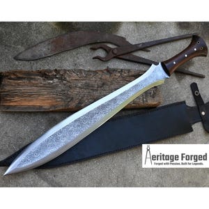 CELTIC LEAF SWORD / 21 inches Long Blade hand forged Sword/Leaf spring of truck/Rosewood Handle/Sharpen/Tempered/Flower pattern Etched sword