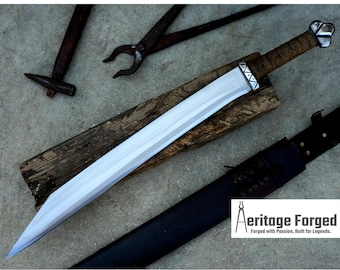LÅNG SEAX MACHETE / Stor Seax-kniv / 45 cm långt blad Kraftig machete / Fulltånge / Bladfjäder för lastbil / Härdad / Slipad / Arbetande