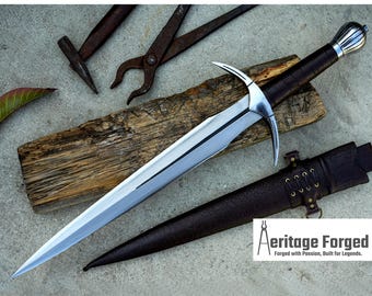 DAGA VIKINGA / Hoja larga de 16 pulgadas forjada a mano / Muelle de hoja / Mango de palisandro / Afilada / Templada / Lista para usar / Cuchillo / Cuchillos / Espada
