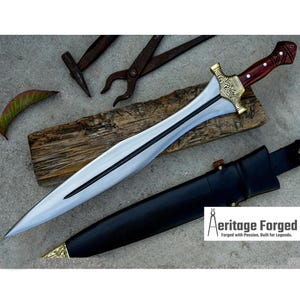ACHILLES SWORD/18 inches Long Blade hand forged Sword/Leaf spring of truck/Rosewood Handle/Sharpen/Tempered/Ready to use/knife/knives/Dagger