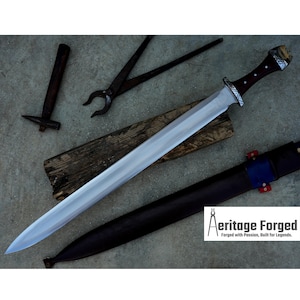VIKING SWORD/24 inches Long Blade hand forged Sword/Leaf spring of truck/Rosewood Handle/Sharpen/Tempered/Ready to use/knife/knives