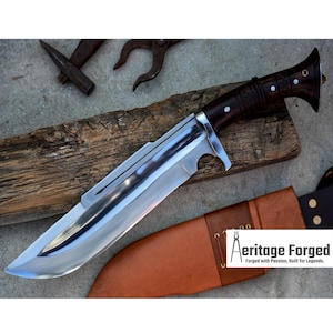BOWIE KNIFE / 12 inches long Blade chopper / Hand forged Bowie knife / Made from Leaf spring of truck / Tempered / Sharpen/ Ready to use